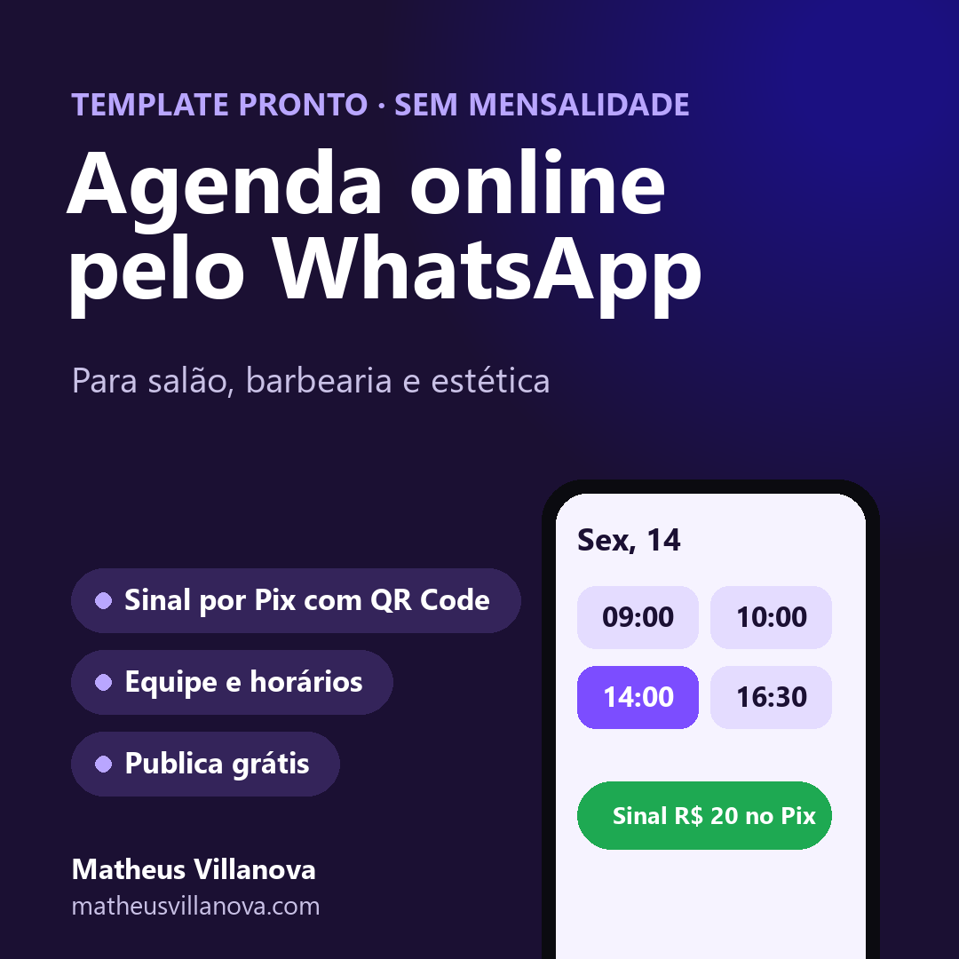 Capa do produto: Agenda online pelo WhatsApp, para salão, barbearia e estética